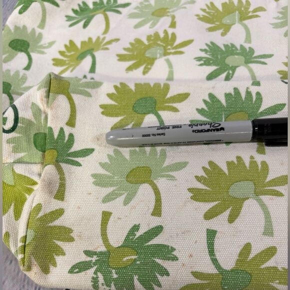 MIXX Green Daisy Lightweight Canvas Coated Garden Cottagecore Tote Bag Purse - Picture 3 of 12